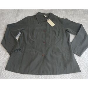 Sigrid Olsen Button Blazer Jacket Olive Green 14 New Preppy Academia Shacket